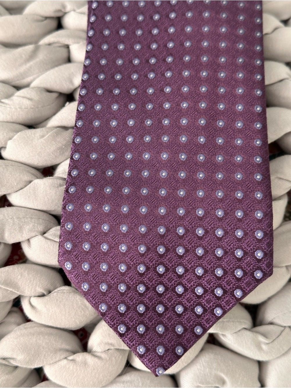 Kirkland Signature Purple Silk Tie with Light Blue Dots
